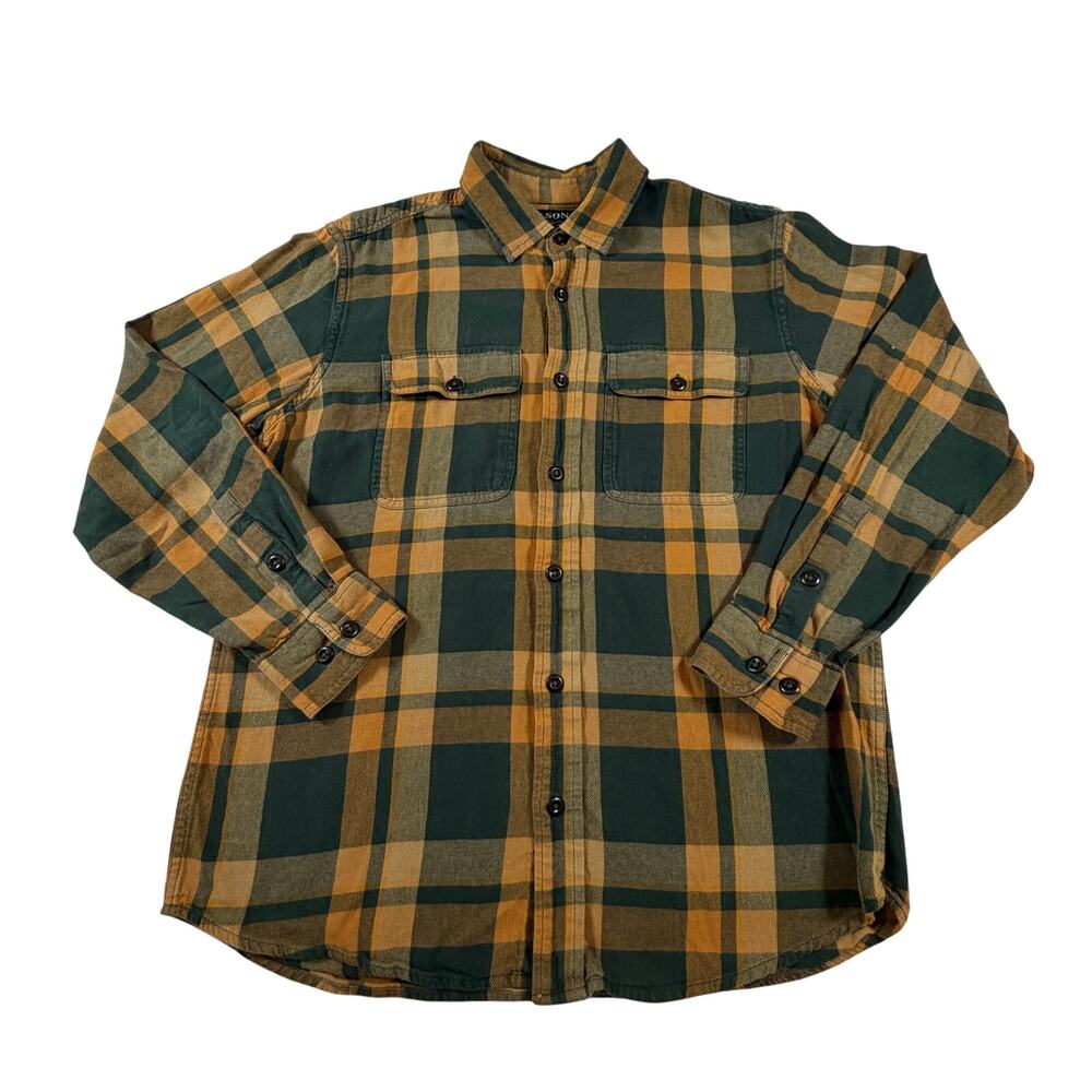 C.C. Filson Men’s Scout Longsleeve Button Up Flannel Shirt Green Yellow Plaid Md